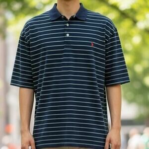 Polo Ralph Lauren Polo Shirt Golf Fit Pima Cotton Men XXL 2XL Navy Striped Pony
